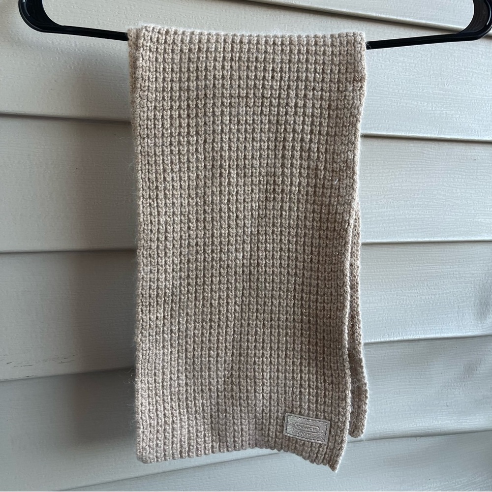 Coach‎ Cashmere Wool Rabbit Blend Textured Knit Scarf  Beige 8 X 57 Timeless